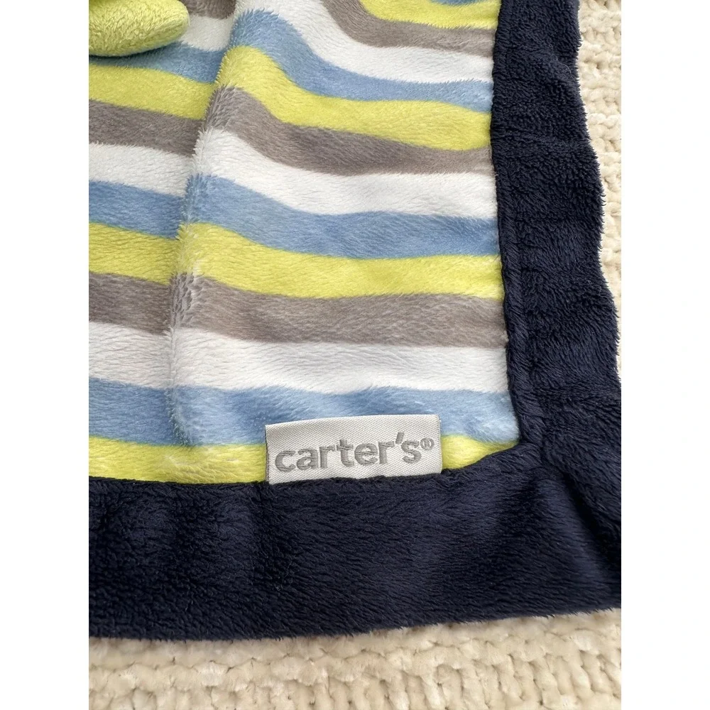 Carters Turtle Lovey Security Blanket Plush Stuffed‎ Animal Blue Green Striped